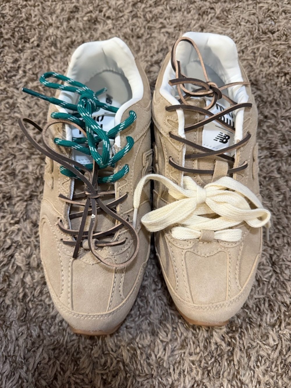 Miu Miu Beige Suede Women's Sneakers with Mixed Laces